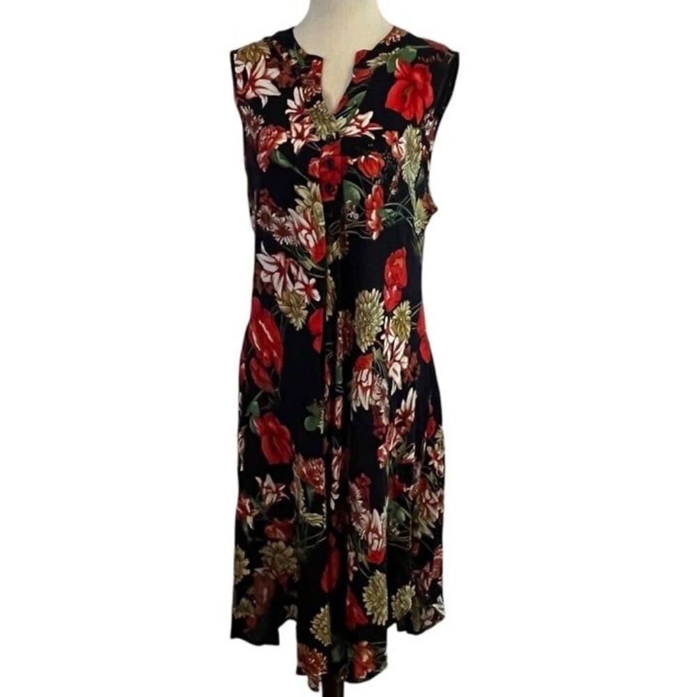 Papillon Womens Multicolor Floral Sleeveless Hi Lo Button Dress Medium Hawaiian